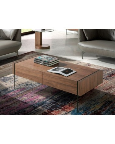 Table basse en noyer et verre