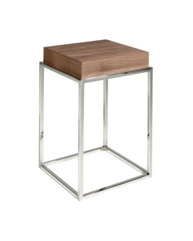 Table d'appoint en noyer et acier chromé