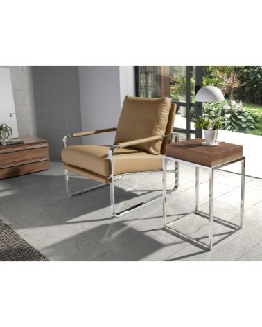 Table d'appoint en noyer et acier chromé