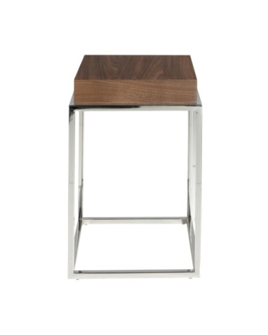 Table d'appoint en noyer et acier chromé