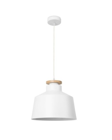 Suspension en métal blanc et bois blond