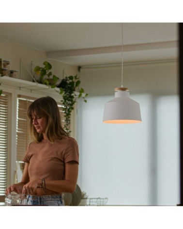 Suspension en métal blanc et bois blond