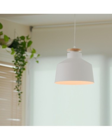 Suspension en métal blanc et bois blond