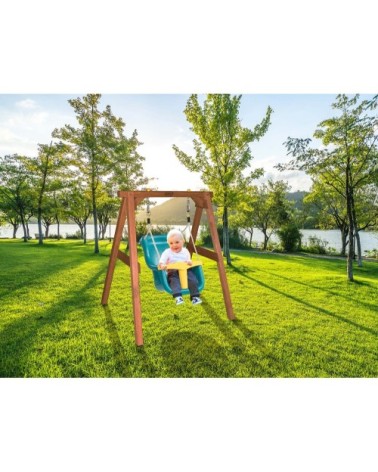 Portique en bois brun balançoire bébé