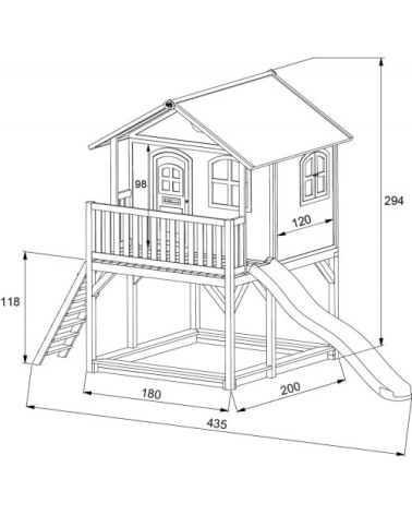 Cabane enfant sur pilotis avec toboggan et bac à sable marc