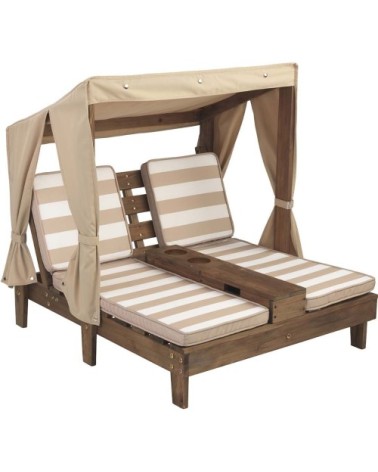 Double chaise longue enfant avec porte-gobelets blanc et beige