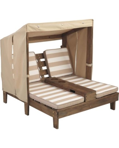Double chaise longue enfant avec porte-gobelets blanc et beige