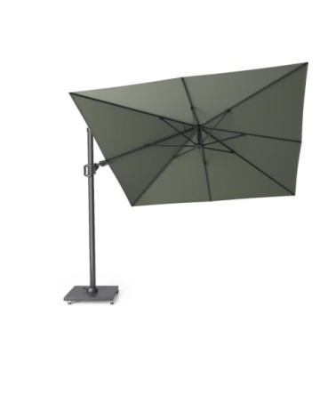 Parasol déporté rotatif 3x3m double inclinaison toile 300gr olive