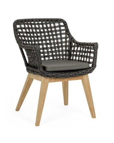 Fauteuil de jardin tressé aluminium et teck noir