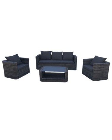 Salon de jardin 5 places en résine tressée gris