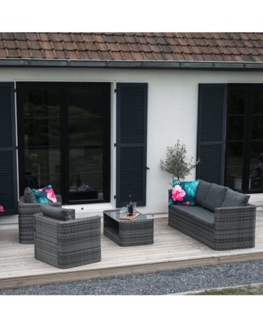 Salon de jardin 5 places en résine tressée gris