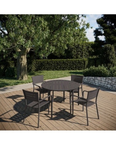 Table de jardin ronde 4 places en aluminium carbone