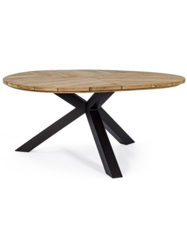 Table de jardin ronde en teck 8 places pied noir