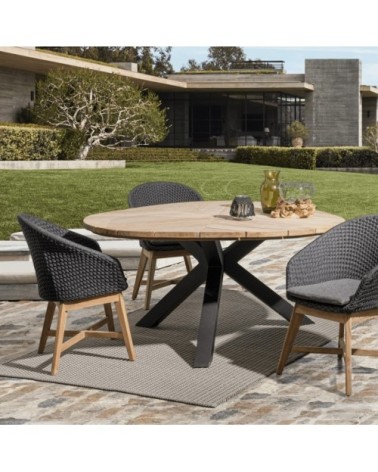 Table de jardin ronde en teck 8 places pied noir