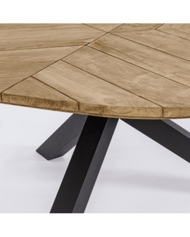 Table de jardin ronde en teck 8 places pied noir