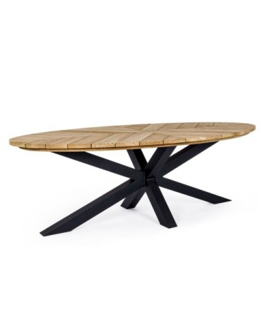 Table de jardin ovale en teck 10 places carbone