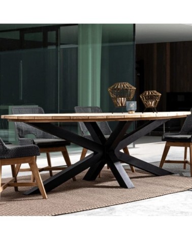 Table de jardin ovale en teck 10 places carbone