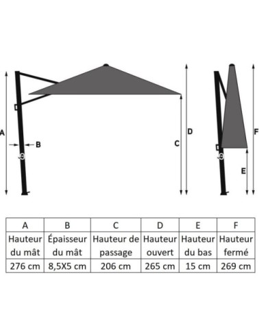 Parasol déporté inclinable 4x3m gris clair