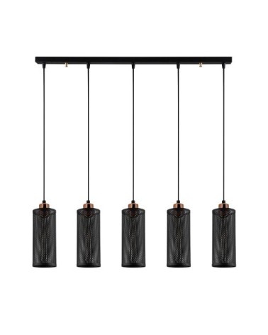 Suspension noire 5 lumières avec abat-jour cylindrique