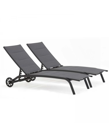 Lot de 2 bains de soleil en aluminium noir