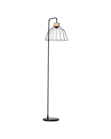 Lampadaire industriel grillagé arqué H154 cm métal noir rotin