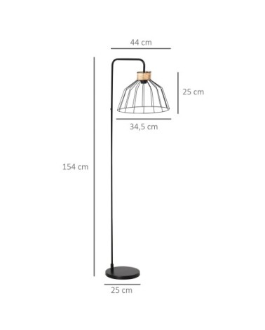 Lampadaire industriel grillagé arqué H154 cm métal noir rotin