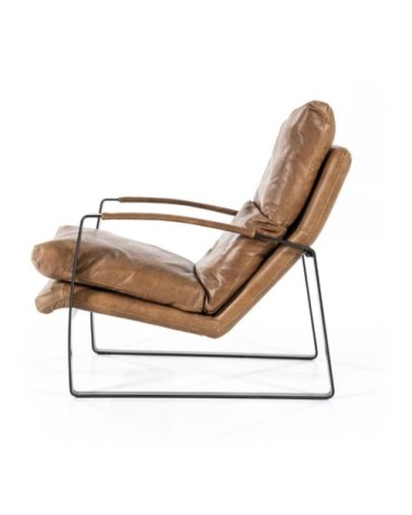 Fauteuil cuir vintage accoudoirs métal noir taupe