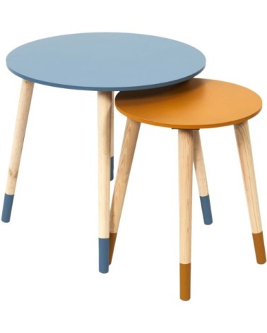 Tables d'appoint gigognes bicolores bleu jaune - Lot de 2