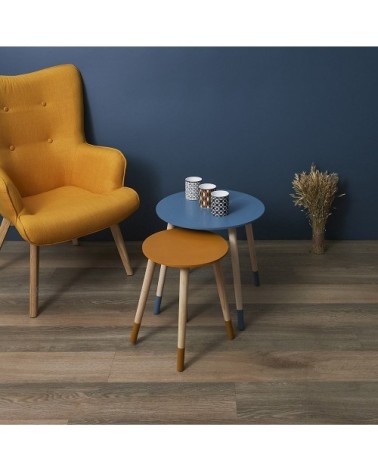 Tables d'appoint gigognes bicolores bleu jaune - Lot de 2