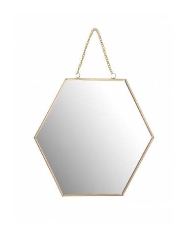 Miroir Doré Suspendu Forme Alvéole avec Chaînette - 25x22x1cm