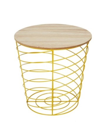Table filaire bois et métal jaune