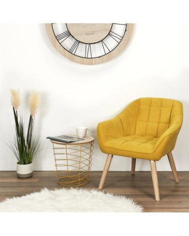 Table filaire bois et métal jaune