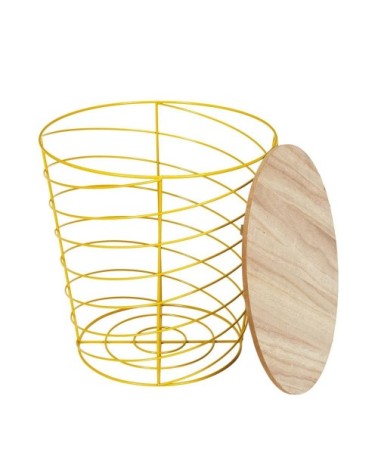 Table filaire bois et métal jaune