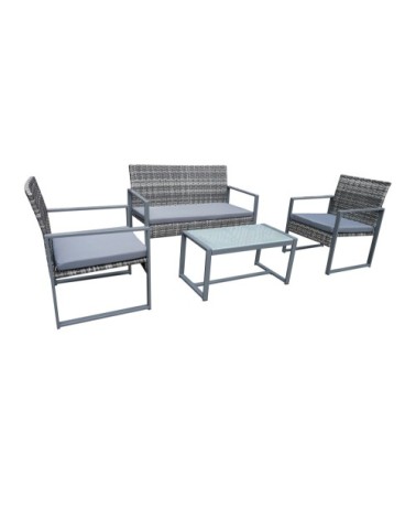 Salon de jardin bas résine tressée gris foncé 4 places