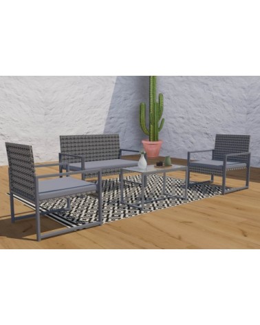 Salon de jardin bas résine tressée gris foncé 4 places