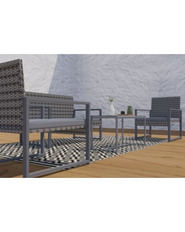 Salon de jardin bas résine tressée gris foncé 4 places