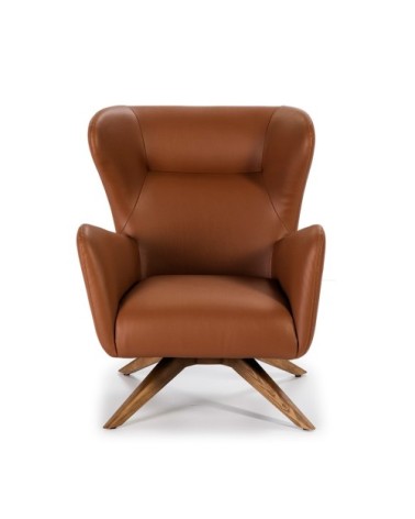 Fauteuil pivotant croûte de cuir et bois