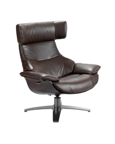 Fauteuil pivotant relax en cuir brun