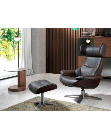 Fauteuil pivotant relax en cuir brun