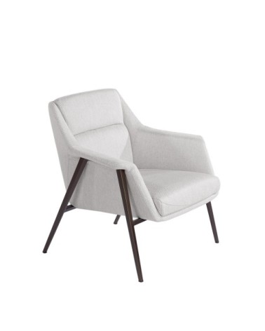 Fauteuil tissu blanc et pieds acier brun