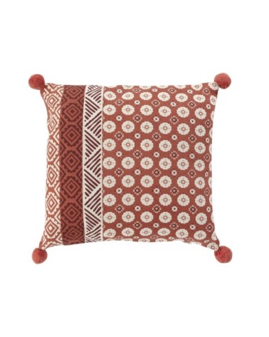 Housse de coussin à pompons coton rouille 40x40cm