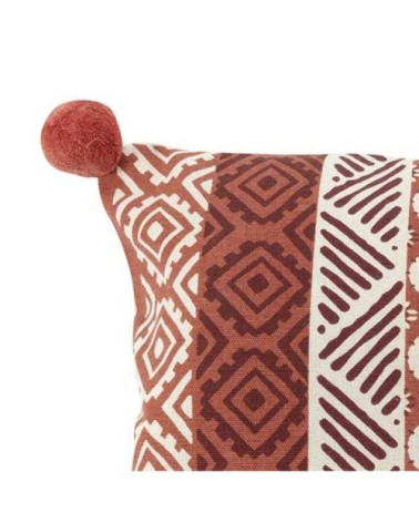 Housse de coussin à pompons coton rouille 40x40cm