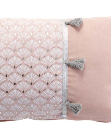 Coussin pompons métallisé coton 30x50cm