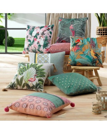 Housse de coussin pompons coton 40x40cm