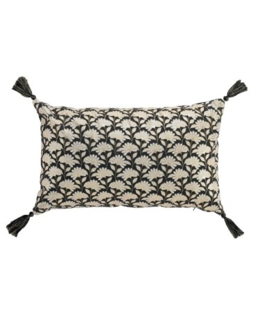 Coussin pompons coton recyclé or 30x50cm