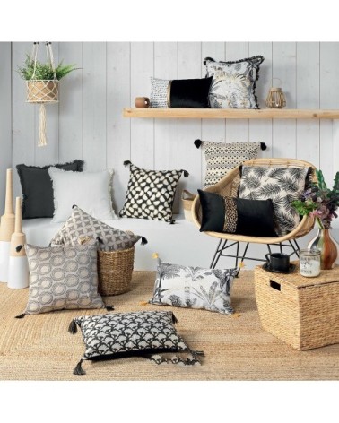 Coussin pompons coton recyclé or 30x50cm