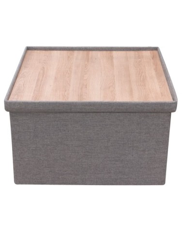 Coffre pouf pliable table tissu gris