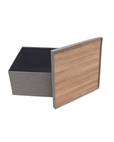 Coffre pouf pliable table tissu gris