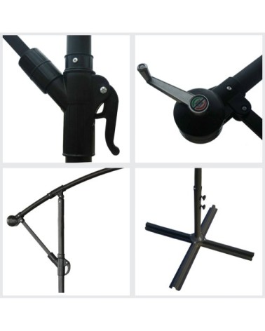 Parasol déporté rond 3m en acier et toile taupe avec housse