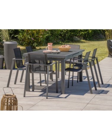 Table de jardin en aluminium anthracite avec plateau céramique gris